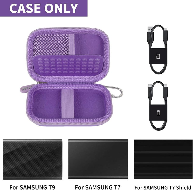 GWCASE Case Compatible with Samsung T9/ T7/ T7 Shield Portable SSD 1TB 2TB 4TB External Hard Drive, Storage Travel Carrying Holder Organizer for Solid State Drives & USB Cable (Box Only)-Purple - Image 2